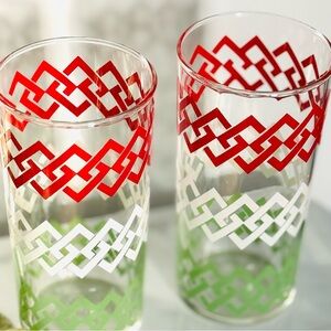 Vintage TUMBLERS MCM Retro Pair of Tall Drinking Glasses Geometric Colorful